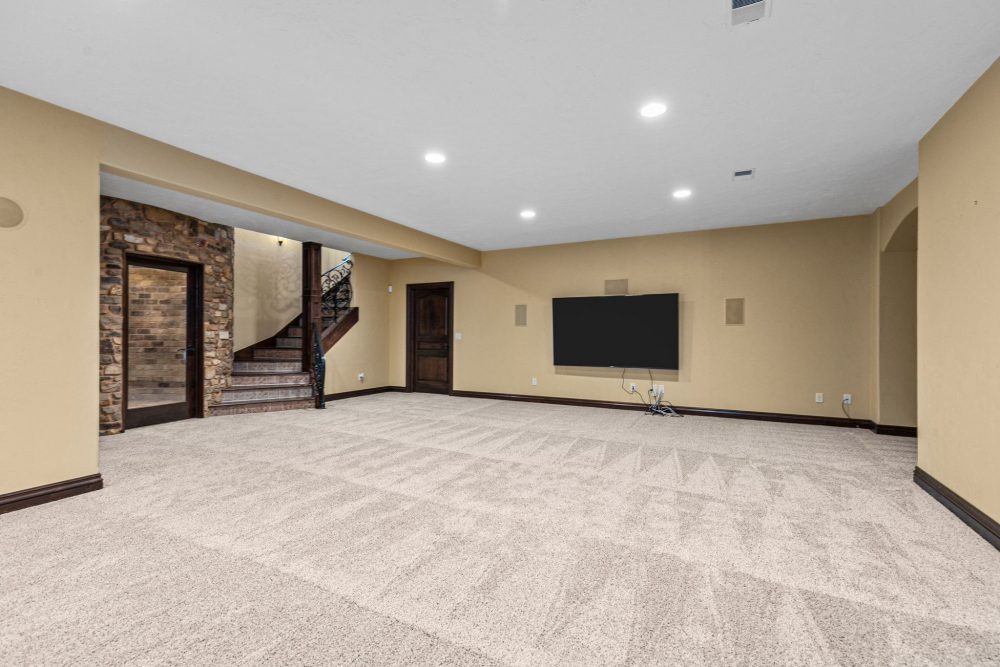 Media room in Mediterranean Revival home, Appleton WI