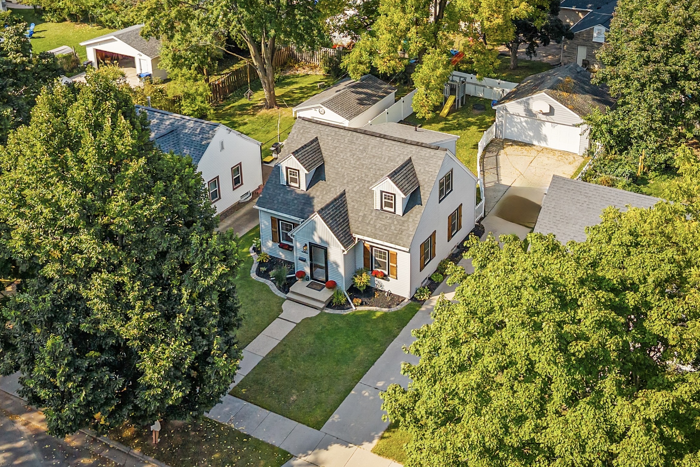 Aerial view of a residential neighborhood home in Appleton, Wisconsin, showing typical Fox Valley housing and lot layout.