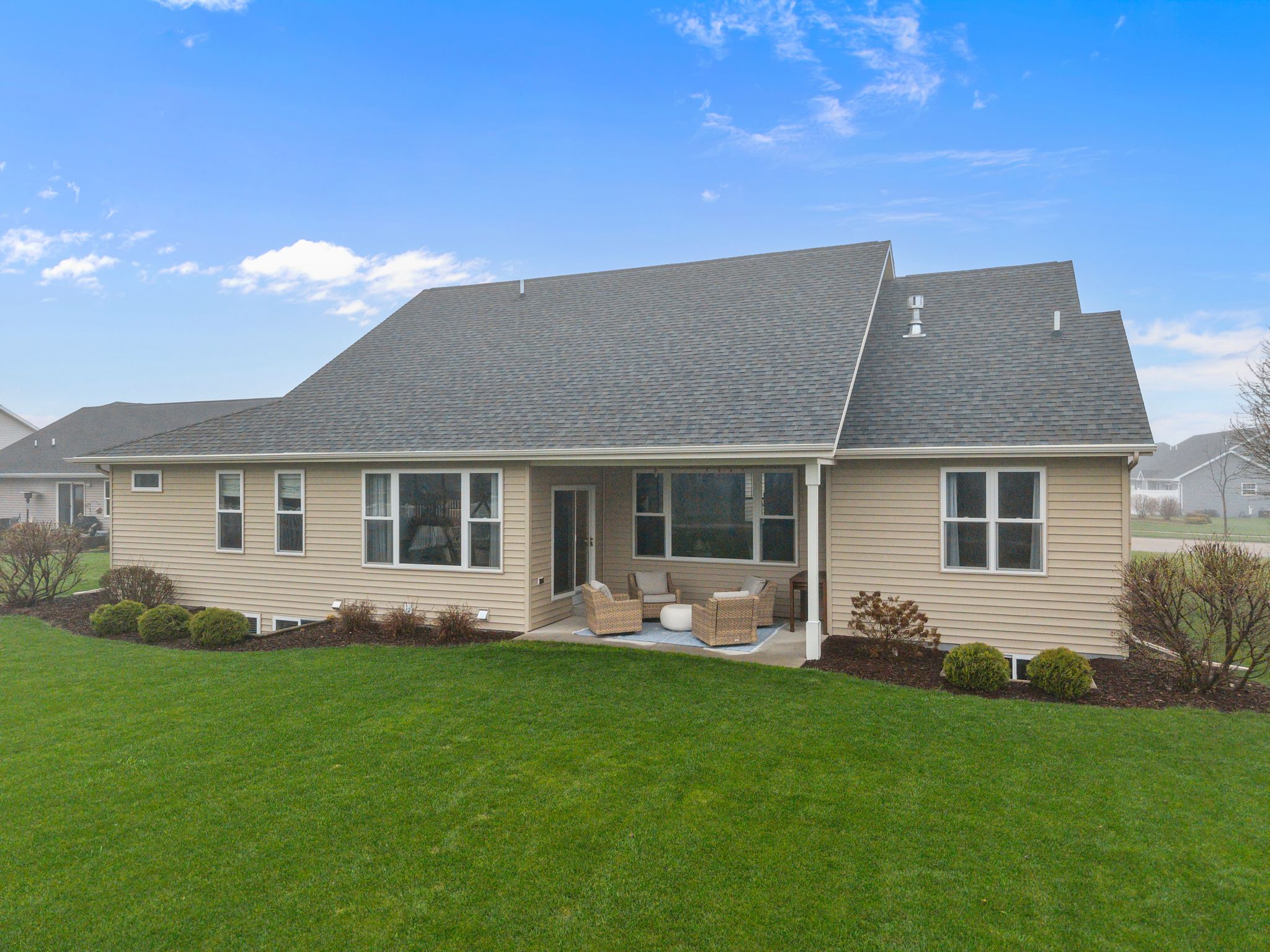 Aerial view of the back patio at W6681 Charleen Ln in Greenville, WI