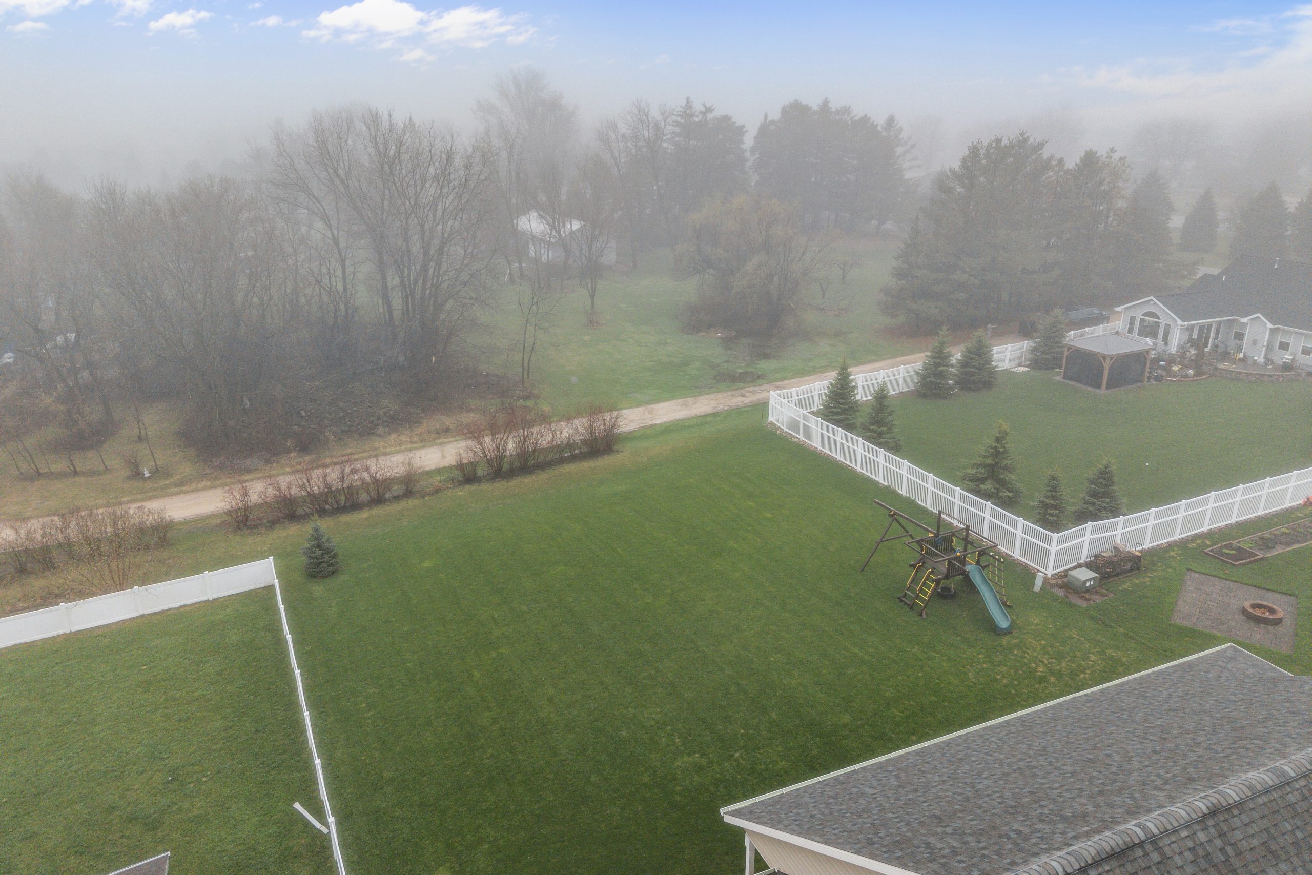 Aerial view of the backyard at W6681 Charleen Ln in Greenville, WI