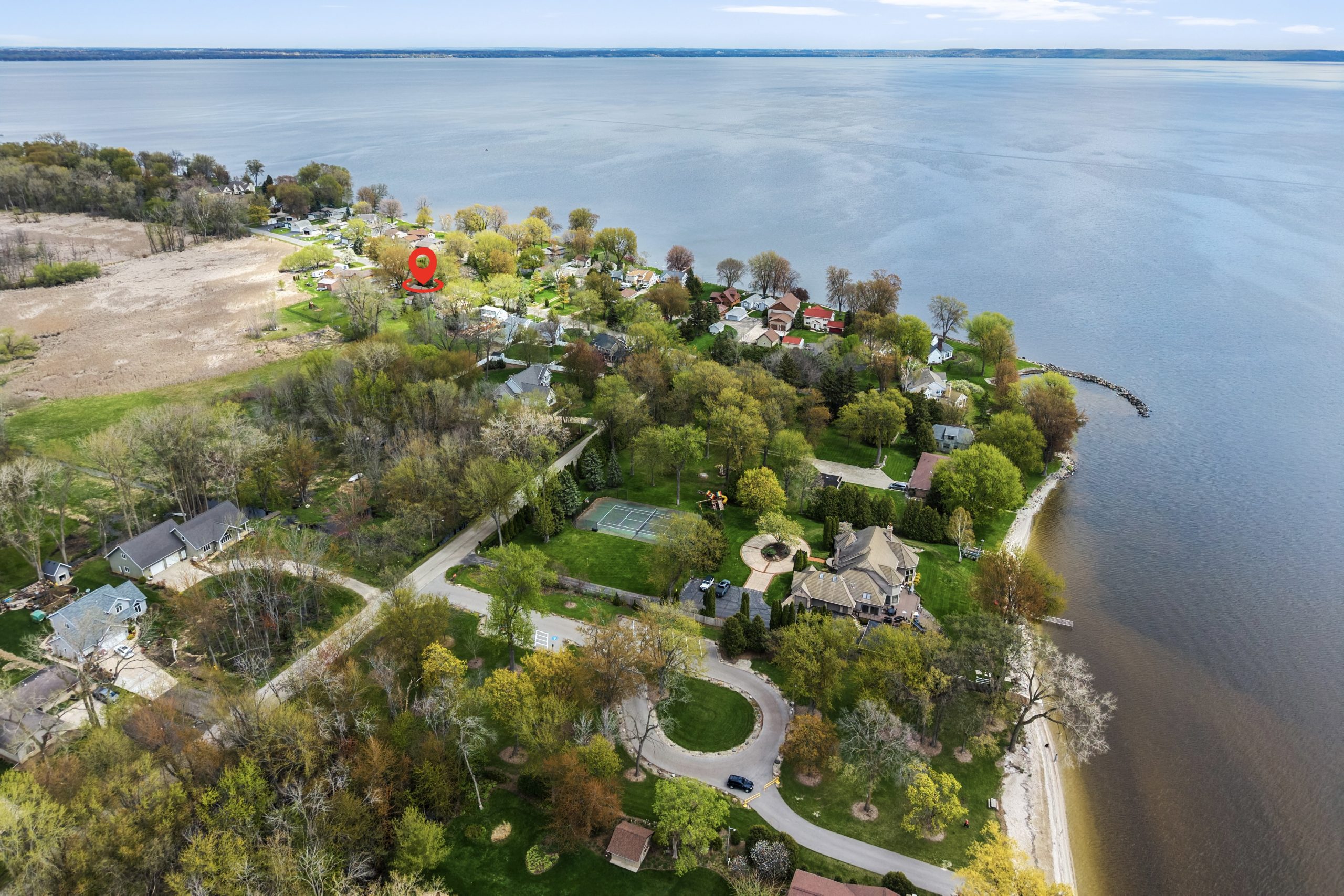 Aerial view of Lake Winnebago near 607 Hunters Point Rd in Neenah Wisconsin