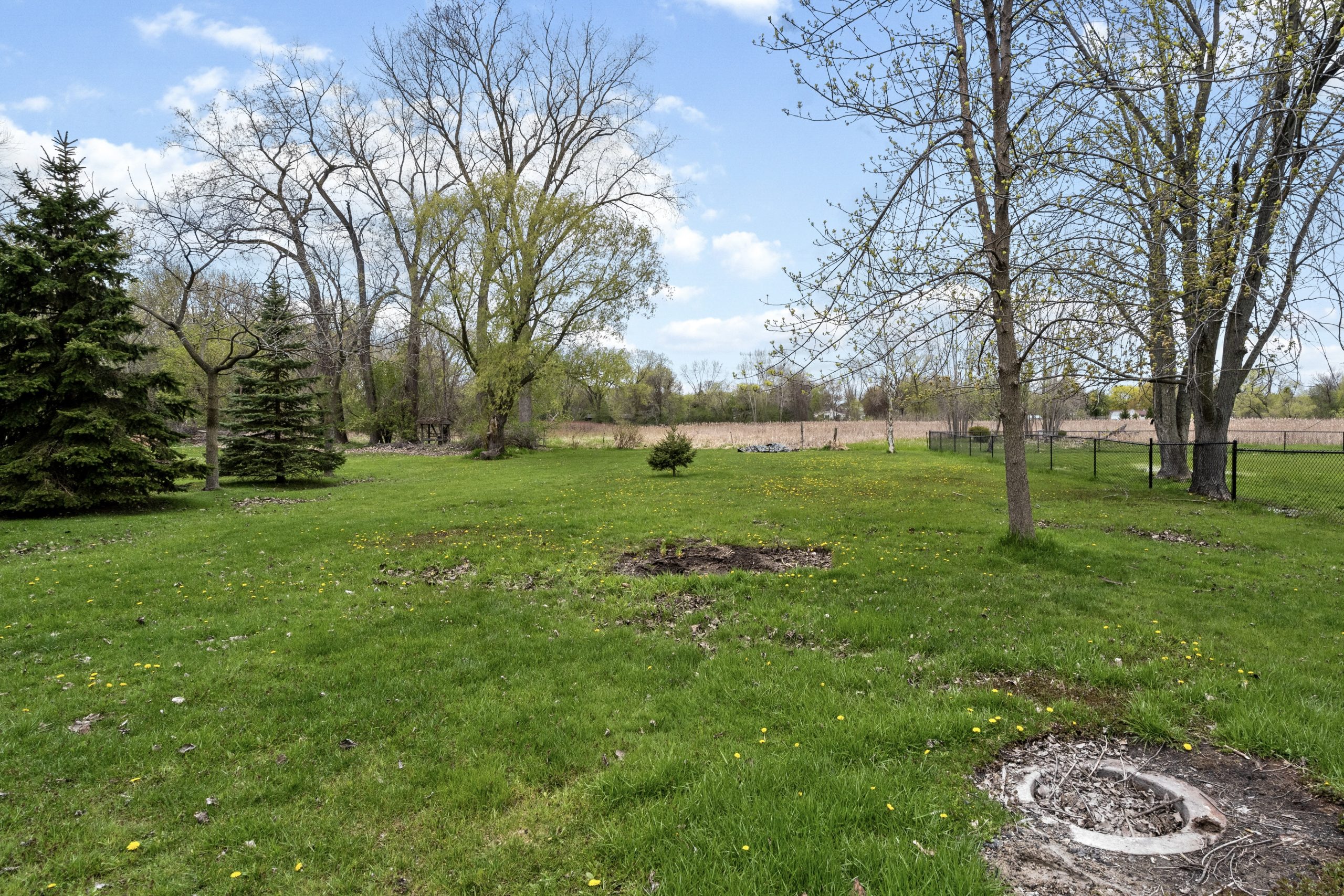 Large yard with mature trees at 607 Hunters Point Rd in Neenah Wisconsin